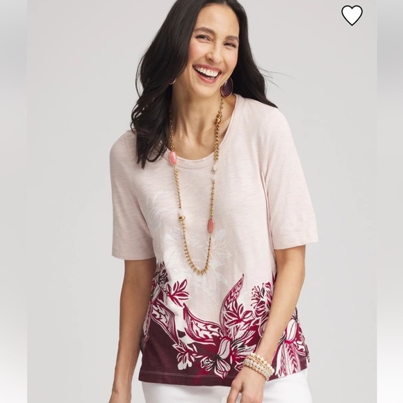 Chico's Tops - C Chico's Floral Pink Short Sleeve Sub Tee with Crew Neck size Large/12